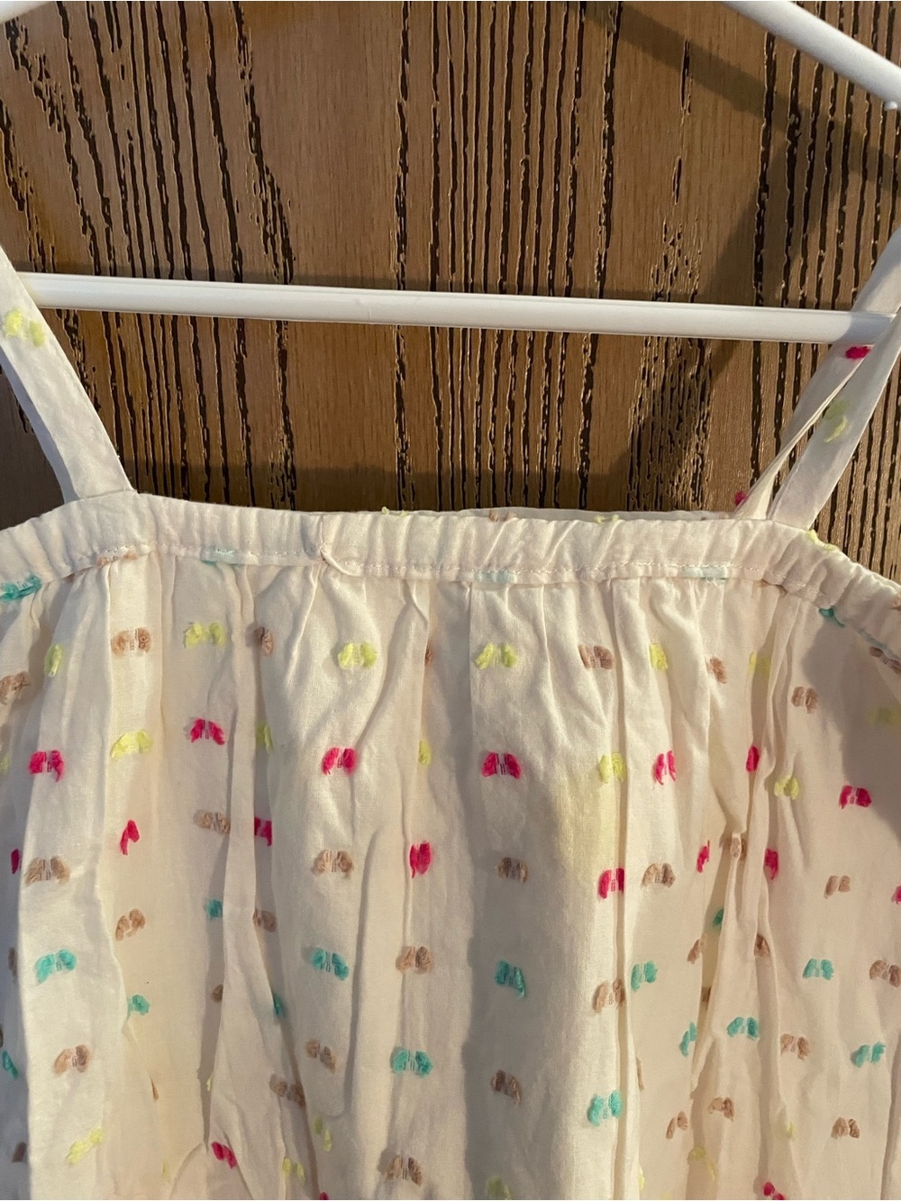White Spaghetti Strap Tank with Multicolor Embroidered Dots - Picture 5 of 8